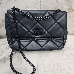 Badgley Mischka NWOT Black Vegan Leather Quilted Stud Shoulder Bag Chain Strap.